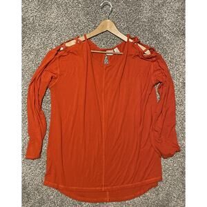 Chicos Womens Tunic Size 3 US XL Orange Stretch Cold Shoulder Sleeves Neutral